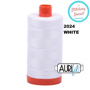 Aurifil 50wt 2024 White, 100% Cotton Thread (Mako, Egyptian Cotton). Large Spool 1,422 yards or 1300m.  Made in Milan, Italy