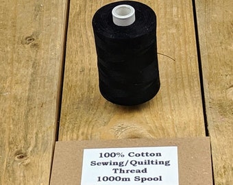 Black Cotton 1000m Sewing/Quilting Thread - High Quality Egyptian Cotton 50s weight Thread.  Suitable for machine quilting or general sewing