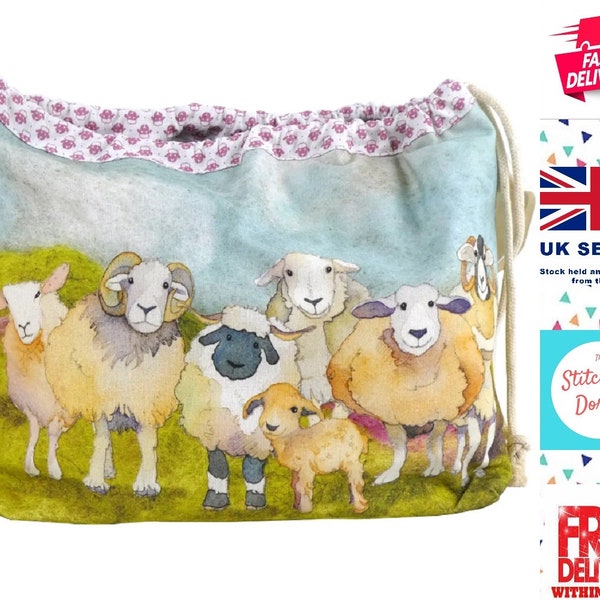 Emma Ball Felted Sheep Drawstring Bag Ideal for Stowing all your crafting items away.