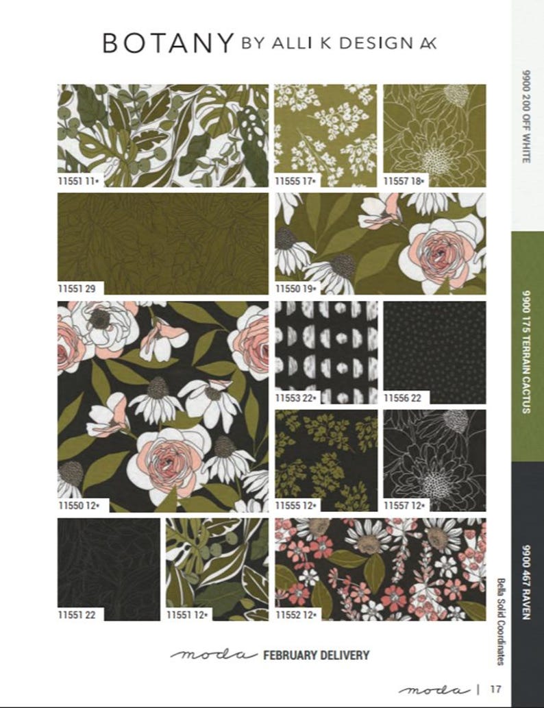 Moda Botany Patterns MODA Charm Pack Botany by Alli K Designs, Contains 42 Pieces Measuring ...