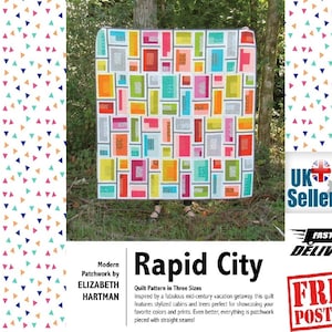 Rapid City, Elizabeth Hartman Quilt and Pillow Pattern no.EH-001. Instructions to make baby quilt, lap quilt & picnic quilt