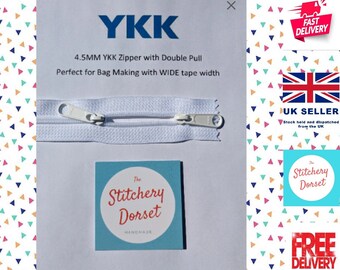 YKK ZIP White #4.5 Coil Nylon Zipper with Double Slide Handbags/bags 40". Cut to size, Wide fabric edges, removable / reusable Zipper Pulls.