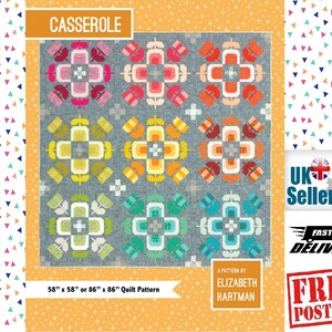 Casserole, Elizabeth Hartman Quilt and Pillow Pattern no.EH-052. Instructions to make Small Quilt and Large Quilt.  Modern Floral Quilt