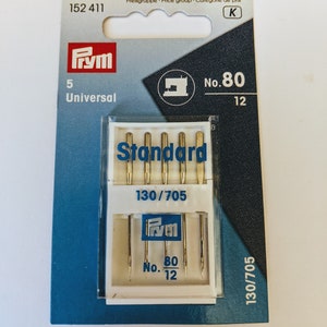 Prym Universal 80&#39;s / 12 Sewing Machine Needles 130/705. 5 Pack. SKU 152 411