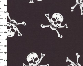 Black With White Skulls Cotton Poplin Fabric, 110cm (44") wide, 130 gsm  - Free UK Postage, Premium Cotton Fabric