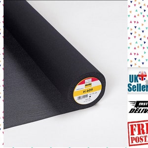 Vlieseline Interfacing H609 Light Weight Soft and Bi-elastic Fusible Weft Interlining. 75cm Wide. BLACK, by the half metre