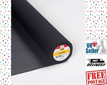 Vlieseline Interfacing H609 Light Weight Soft and Bi-elastic Fusible Weft Interlining. 75cm Wide. BLACK, by the half metre