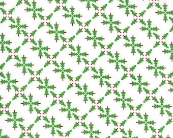 MODA Green Christmas Trees on White Background from Merry and Bright by Me & My Sister designs 22401 13. 44 inch Wide Quilters Cotton