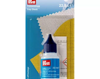 Prym Fray Check, 22.5ml bottle 968 020. Colourless liquid, prevents fraying, reinforces fibres, seals edges. Instructions included