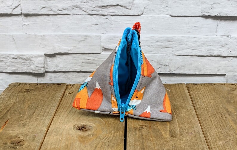 Handmade Doggy Poop Bag Holder Doggy Treat Bag Holder Fox print fully lined zip through bag with carabiner to attach to dogs lead