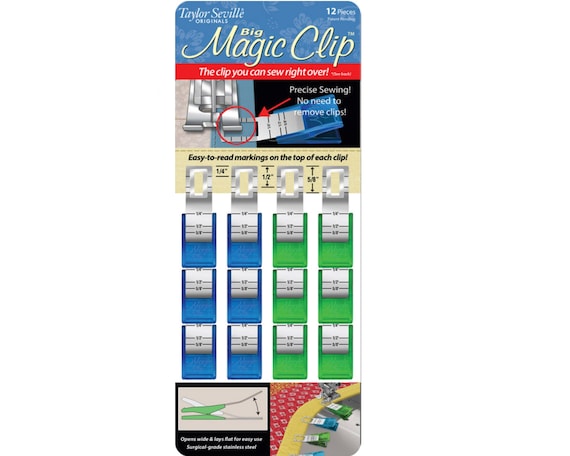 Taylor Seville Magic Clip, Pack of 12, BIG. 1/4, 1/2 & 5/8 Markings on the  Top of Each Clip. Sew Over Stainless Steel Sewing/quilt Clips 