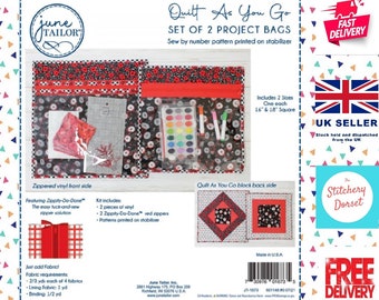 June Tailor Quilt As You Go Project Bag Kit. Make 2 Project Bags 1x16" and 1x18". With RED Zippity-Do-Done Zip, Vinyl, Stabiliser JT-1673