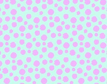 Tula Pink TABBY ROAD Deja Vu Metreage,  PWTP097 Techno Mint. Fur Balls. Purple spots on Blue. 100% Cotton. 115cm 44" Quilters Cotton Fabric