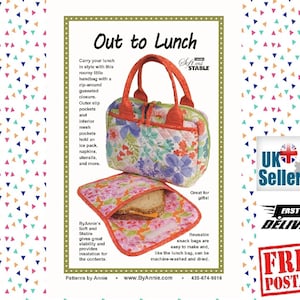 Modèle Out To Lunch de ByAnnie. Patron PBA231 pour faire un sac à lunch et un sac à collation. 6,5 po. de haut, 10 po. de large 6 po. de profondeur. Instructions claires et concises