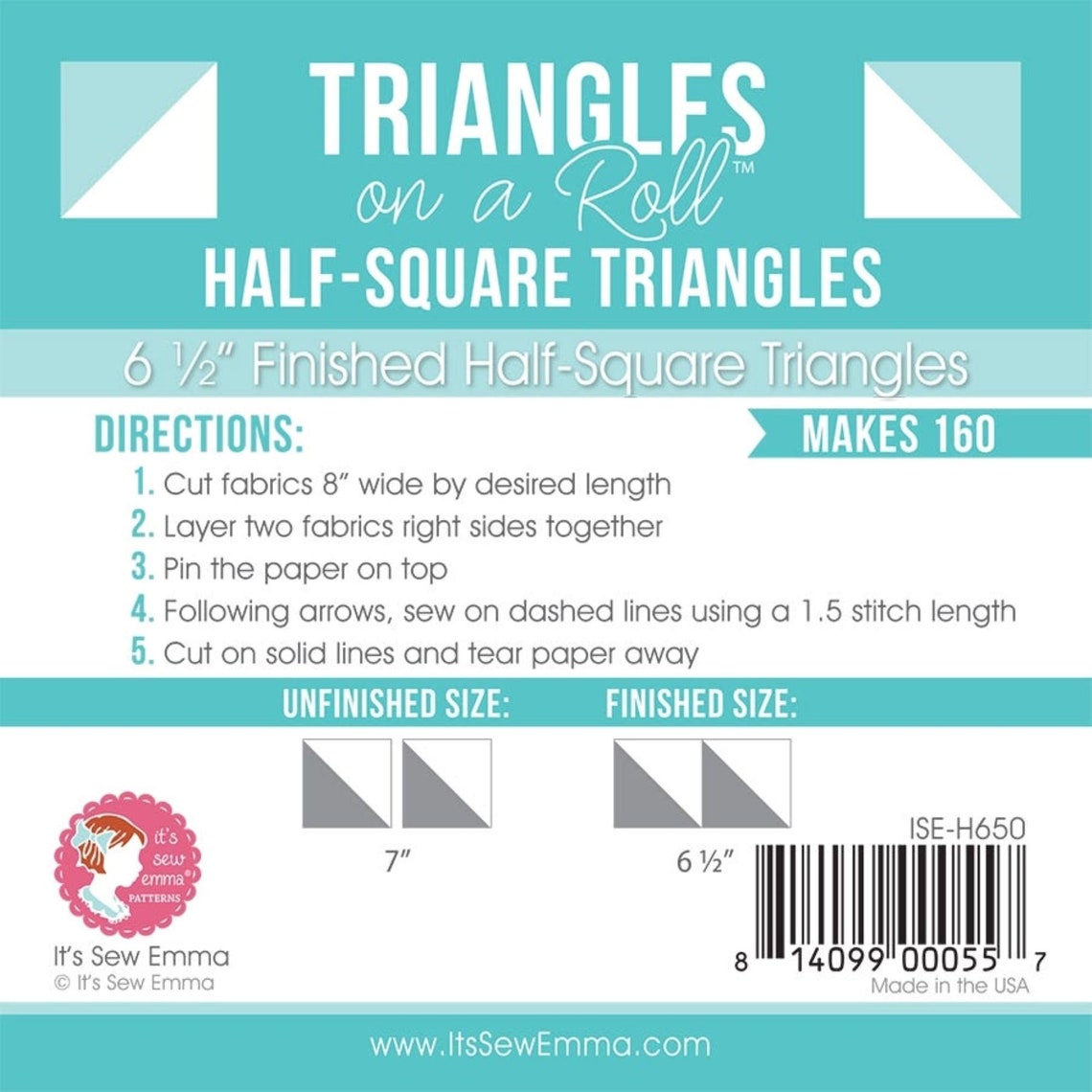 6.5" Half Square Triangle Paper, Triangles on a Roll #H650. From Its ...