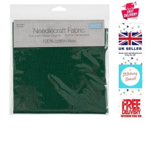 14 Count GREEN Aida Fabric Piece. Trimits. 30x45cm (12&quot; x 18&quot;). Cotton. Premium Quality Made in Germany. Cross Stitch Fabric