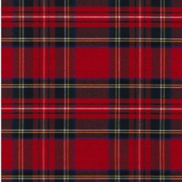 Tissu Tartan - 'Royal Stewart' en coton tissé à plat. Tissu 100 % coton, 147 cm de large (58 pouces). Poids 110 g/m². Par demi-mètre ou mètre