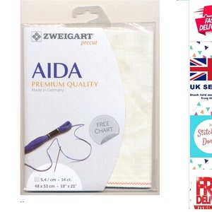 14 Ct Vintage Blanc 3706/1019 Aida Fabric Piece from Zweigart. 48 x 53cm 19&quot;*21&quot; Cotton Premium Quality Made in Germany. Cross Stitch Fabric