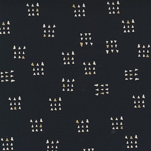 MODA Sew Happy Canvas Fabric Black with pattern from Zen Chic 1753 14 CVM. 44 inch Wide Quilting Fabric. Gold & Cream on Black Canvas
