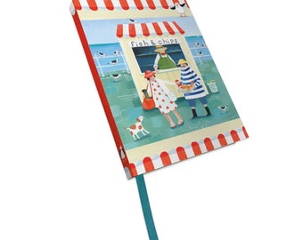 Emma Ball Notebook (Bound). Fish and Chips, Mr & Mrs Fish. Lined Notepad. 16.5cm (6.5") tall by 12.5cm (5") wide. Handy for handbag/project