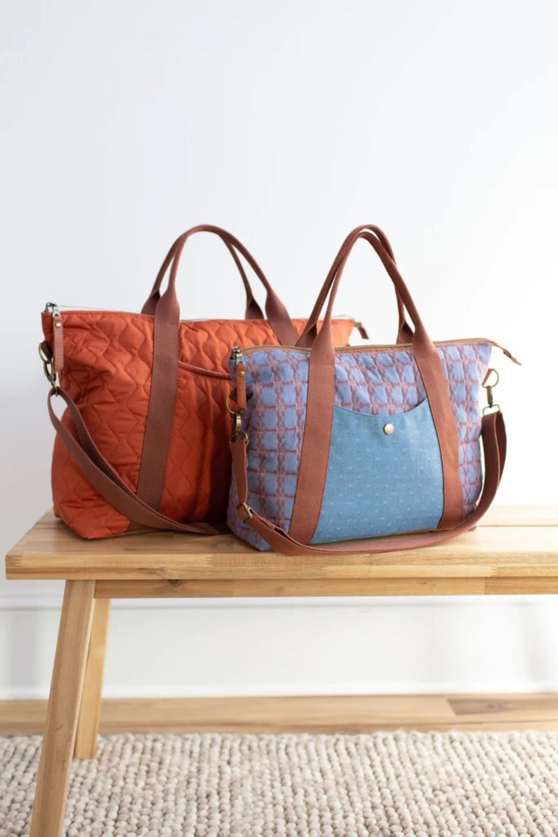 Oxbow Tote Sewing Pattern by Noodlehead. Anna Graham. AG553. Zippered tote bag in two sizes. Bag Making Sewing Pattern. Make your own bag image 2