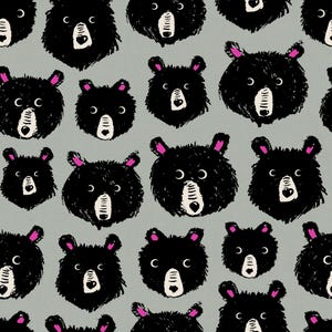 MODA Ruby Star Canvas - Teddy & The Bears por Sarah Watts RS2110 19L Aço. Tecido CANVAS de 44" de largura. Rostos de urso de pelúcia, Linho/Lona para fazer bolsas