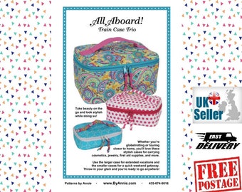 Molde para costura do conjunto de três malas de viagem ByAnnie All Aboard, nos tamanhos pequeno, médio e grande (PBA244). Instruções claras e concisas. Molde para costura.