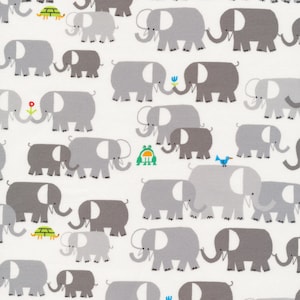 Organic Cotton Fabric &#39;Elephants from Favourites by Ed Emberley&#39; Cloud9 Quilters Cotton - Free UK Postage, Modern Organic Cotton, Cloud Nine