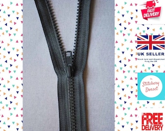Zip 18" Grey. YKK No.5 Plastic Open Ended Zipper for Bags 46cm / 18 inches. Vislon Plastic Moulded (VS056) Heavy Duty, Chunky for Bags