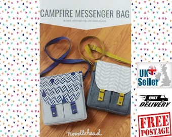 Noodlehead 'Campfire Messenger Bag', Sewing Pattern. By Anna Graham. Satchel / Messenger Bag, multiple pockets, AG-535. Bag Making Pattern
