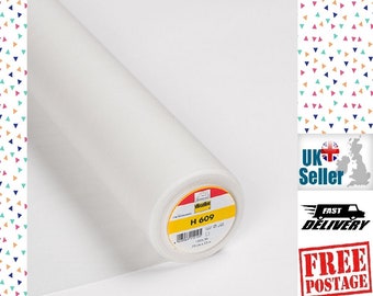 Vlieseline Interfacing H609 Light Weight Morbido e Bi-elastico Fusible Weft Interlining. 75cm di larghezza. In bianco