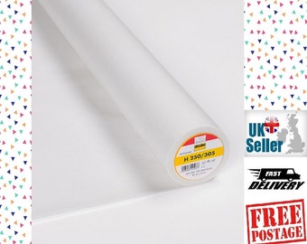 Vlieseline Interfacing H250/305 Medium to Heavy Weight Iron On / Fusible White Non Woven 90cm Wide. Sold by the half metre.