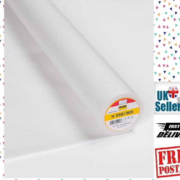 Vlieseline Interfacing H250/305 Medium to Heavy Weight Iron On / Fusible White Non Woven 90cm Wide.