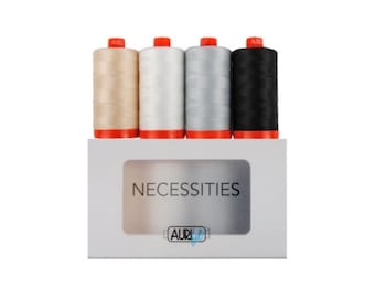 Aurifil 50wt Necessities House Collection, 4 Colours of 100% Cotton Thread on Large Orange Spools In a Box. 1,422 yards/1300m. Milan, Italy