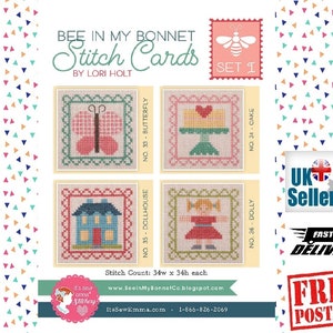 Bee In My Bonnet Stitch Cards di Lori Holt SET I. Cross Stitch Patterns di Lori Holt and Its Sew Emma. Coordinate con le trapunte Farm Girl
