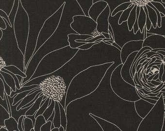 MODA Botany by Alli K - Mochi Linen Ink 70/30% cotton/Linen. 11557 12L INK. Linen blend fabric for clothing, Light Upholstery or Bags