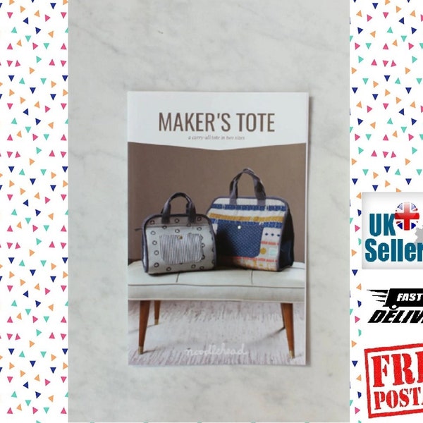 Makers Tote Bag Sewing Pattern by Noodlehead. Carry All Tote in Two Sizes. Doctors Bag Style. Work, Lunch with pockets AG536