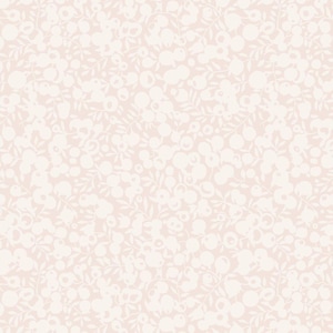 May include: A seamless pattern with a delicate white floral design on a light pink background. The pattern features small, stylized flowers and leaves, creating a subtle and elegant look.