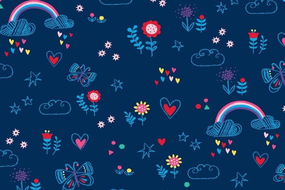 95% Cotton Printed Jersey Rainbows and Hearts 220g / sqm