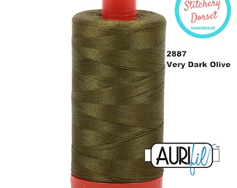 Aurifil 50wt, 2887 Very Dark Olive, 100% Cotton Thread (Mako, Egyptian Cotton). Large Spool 1,422 yards or 1300m.  Made in Milan, Italy