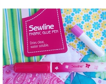 Sewline Fabric Glue Pen With Blue (Dries Clear) Glue Pen & spare Glue Stick. Effective way to hold fabrics for sewing. Sewing Tool FAB50012