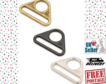 ByAnnie Flat Triangle Rings. ANTIQUE BRASS. 2 Pieces per pack. 1.5" Opening to hold 1.5" Strapping. High Quality Bag Making Hardware