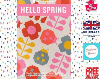 Bonjour printemps, modèles de stylo et de papier. Motif de courtepointe n°PPP37. Instructions pour faire des courtepointes de différentes tailles. Motif de courtepointe fleurs et coccinelles.