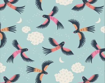 Organic Cotton Fabric, 'Parrot Play' from Tropical Garden by Sue Gibbins. Cloud9 Quilters Cotton  Modern Organic Cotton, Cloud Nine