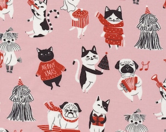 Organic Cotton Christmas Fabric, Pawsome Holidays in Pink Jingle Mingle Range  Cloud9  - Free UK Postage, Modern Organic Cotton, Cloud Nine