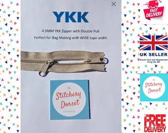 YKK ZIP Cream #4.5 Coil Nylon Zipper with Double Slide Handbags/bags 40". Cut to size, Wide fabric edges, removable / reusable Zipper Pulls.