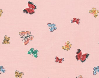 Organic Cotton Fabric 'Natural Beauty Blakeney Butterflies Pink' Cloud9 Quilters Cotton - Free UK Postage, Modern Organic Cotton, Cloud Nine