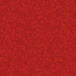 May include: A seamless pattern with a red background and a repeating design of small white flowers and leaves.