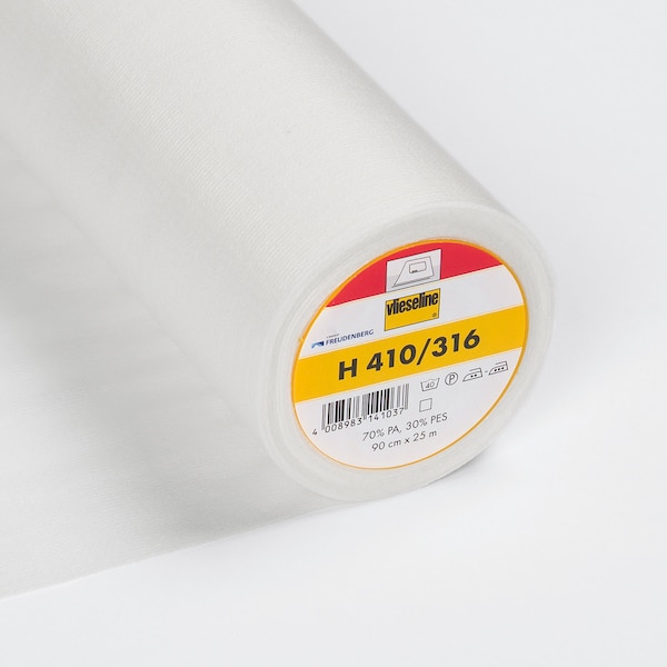 Vlieseline Interfacing H410/316 Media Peso Soft Fusible Non Woven interlining con fili verticali stabilizzanti. 90cm di larghezza. Bianco