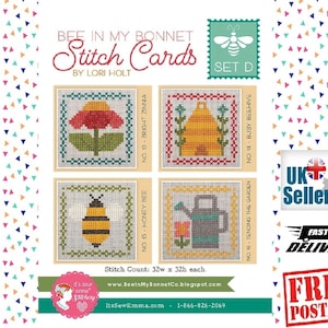 Bee In My Bonnet Stitch Cards van Lori Holt SET D. Cross Stitch Patterns van Lori Holt and Its Sew Emma. Coördinaten met Farm Girl Vintage 2